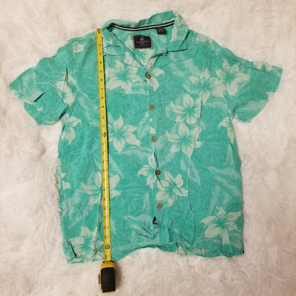 Caribbean Joe Mens Button Down Short Sleeve Shirt, Hibiscus Print, Medium - Picture 4 of 5